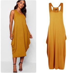 NEW Mustard Racerback Ruched Maxi Dress